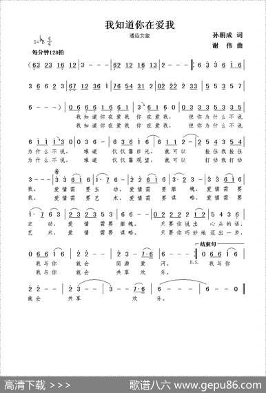 我知道你在爱我（孙朝成词谢伟曲） - 孙朝成|谢伟