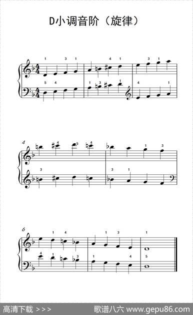 D小调音阶（旋律）（儿童钢琴练习曲）