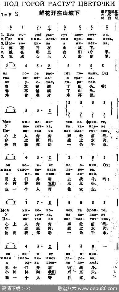 [前苏联]鲜花开在山坡下（中俄文对照） - 卢双译词|林白配歌