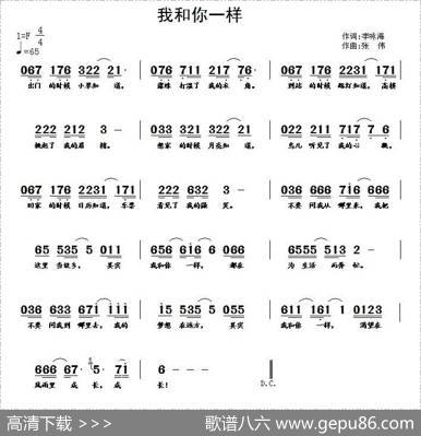 我和你一样（李咏海词张伟曲） - 李咏海|张伟