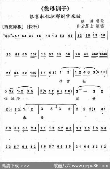 恨畜生你那把纲常来败（《徐母训子》徐母唱段）