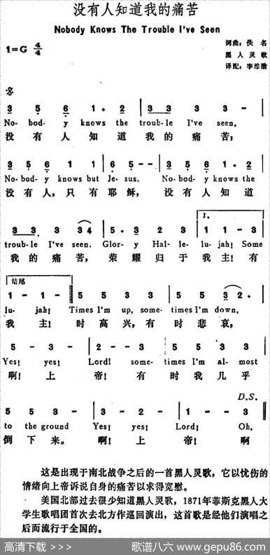 [美]没有人知道我的痛苦（NobodyKnowstheTroubleI’veSeen） - 李维渤译配