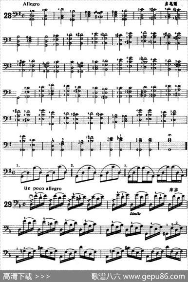 鲍斯特列姆大提琴练习曲（28-30）