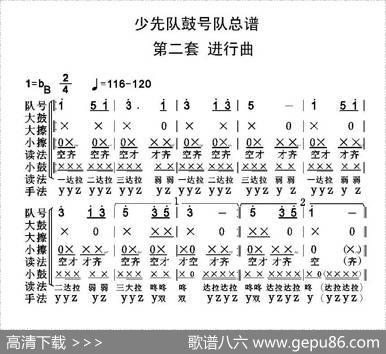 中国少年先锋队鼓号队总谱（第二套进行曲）|陈国昌制谱