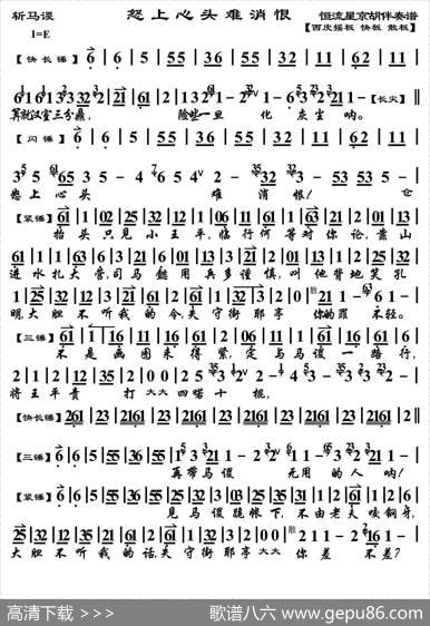 怒上心头难消恨（《斩马谡》选段、老生唱段、琴谱）