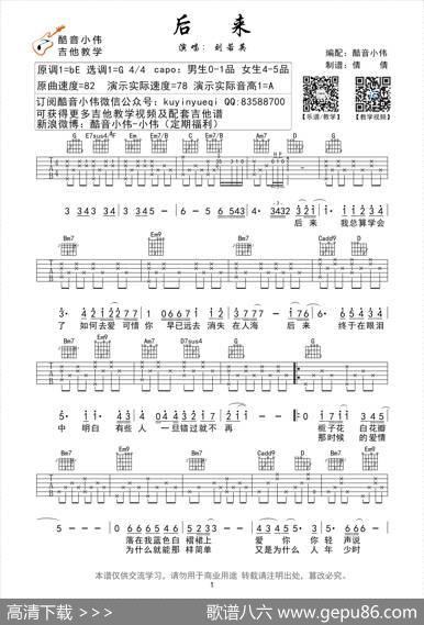 后来（吉他谱、酷音小伟编配版） - 施人诚|玉城千春