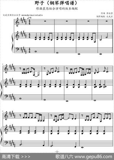 野子|苏运莹作曲文武贝钢琴编配