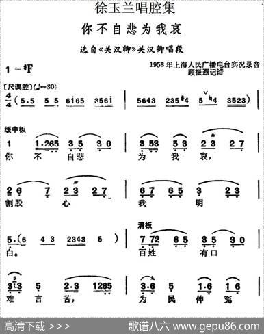 徐玉兰唱腔集：你不自悲为我哀（选自《关汉卿》关汉卿唱段）