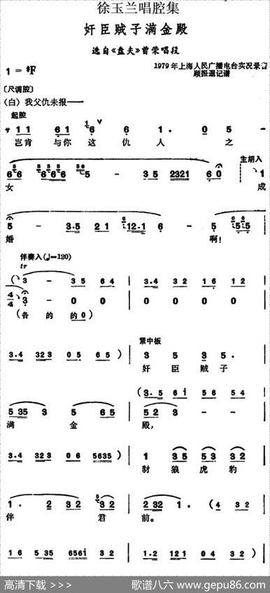 徐玉兰唱腔集：奸臣贼子满金殿（选自《盘夫》曾荣唱段）