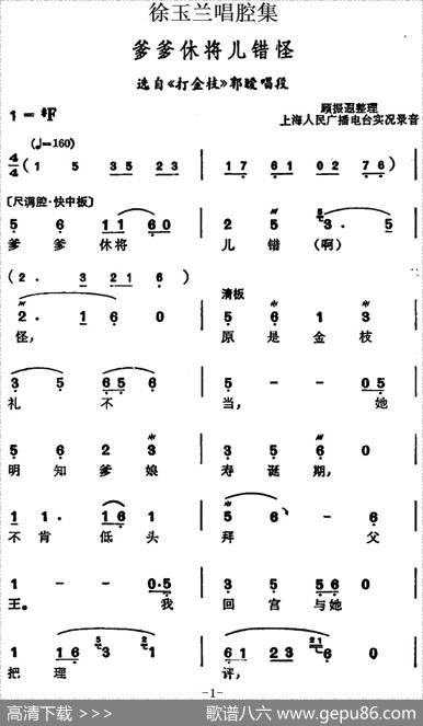 徐玉兰唱腔集：爹爹休将儿错怪（选自《打金枝》郭暧唱段）