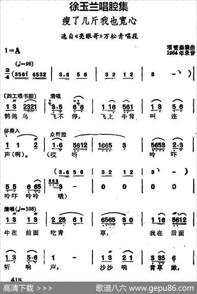 徐玉兰唱腔集：瘦了几斤我也宽心（选自《亮眼哥》万松青唱段）