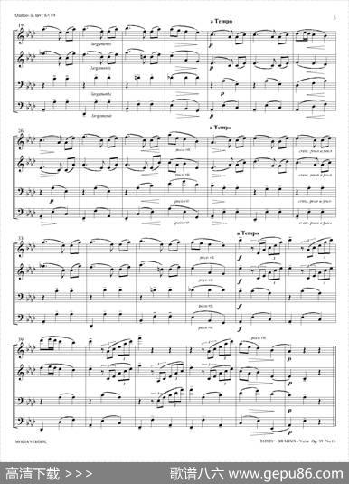 圆舞曲Op39No15（四重奏总谱）|J·勃拉姆斯