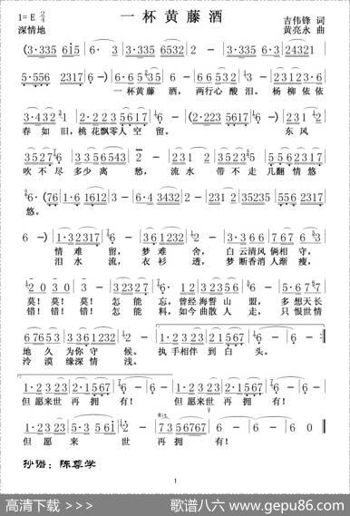 一杯黄藤酒 - 吉伟锋|黄亮永