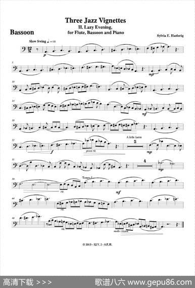 Threejazzvignettes（第二乐章）（长笛巴松钢琴三重奏）