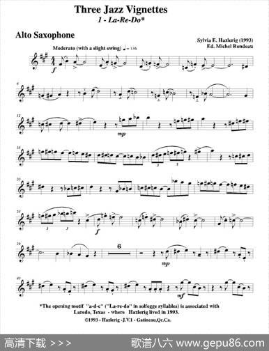 Threejazzvignettes（第一乐章）（三重奏中音萨克斯分谱）