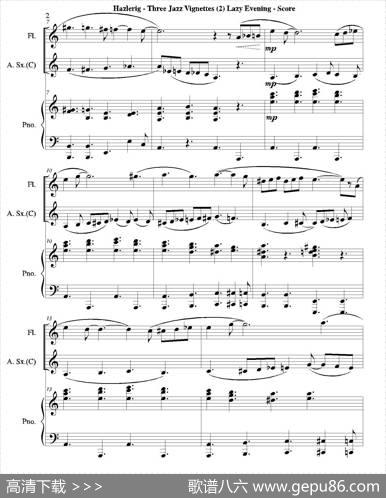 Threejazzvignettes（第二乐章）（长笛中萨钢琴三重奏总谱）