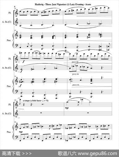 Threejazzvignettes（第二乐章）（长笛中萨钢琴三重奏总谱）