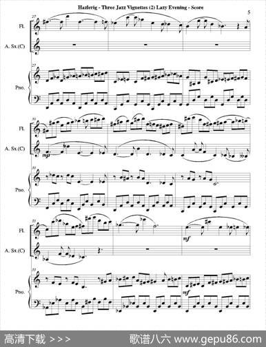 Threejazzvignettes（第二乐章）（长笛中萨钢琴三重奏总谱）