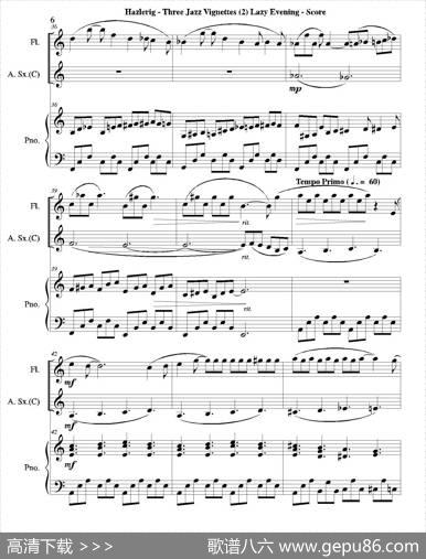 Threejazzvignettes（第二乐章）（长笛中萨钢琴三重奏总谱）
