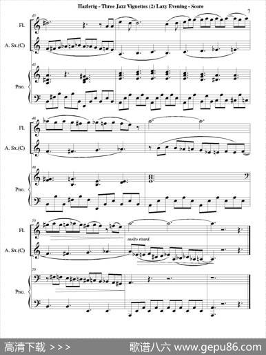 Threejazzvignettes（第二乐章）（长笛中萨钢琴三重奏总谱）