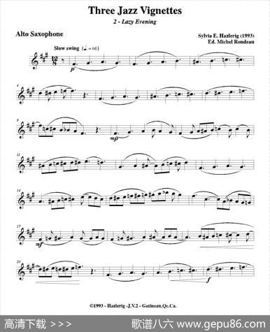 Threejazzvignettes（第二乐章）（三重奏中音萨克斯分谱）
