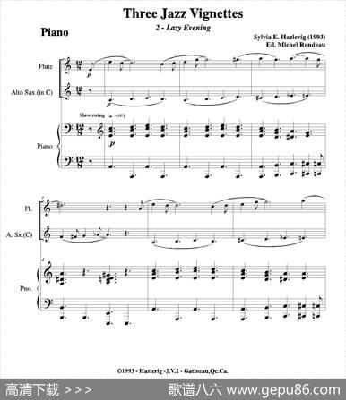 Threejazzvignettes（第二乐章）（三重奏钢琴分谱）