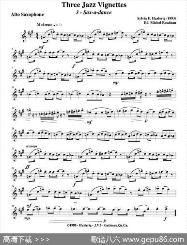Threejazzvignettes（第三乐章）（三重奏中音萨克斯分谱）