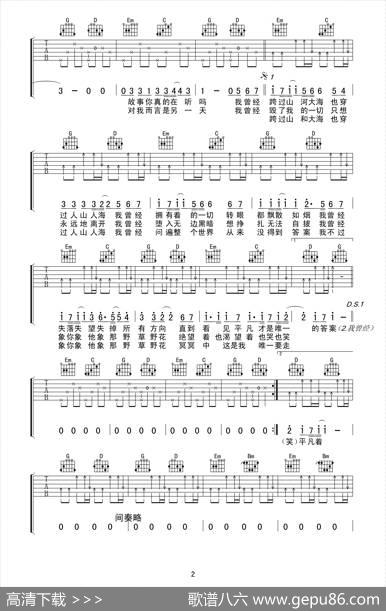 《平凡之路》高清吉他谱（单吉他弹唱版） - 朴树|朴树