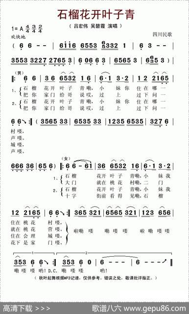 石榴花开叶子青（四川民歌）