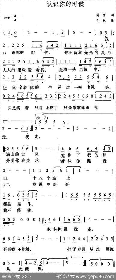 认识你的时候（陈哲词付林曲） - 陈哲|付林