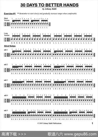 30DAYSTOBETTERHANDS（30天鼓手左右手练习鼓谱）