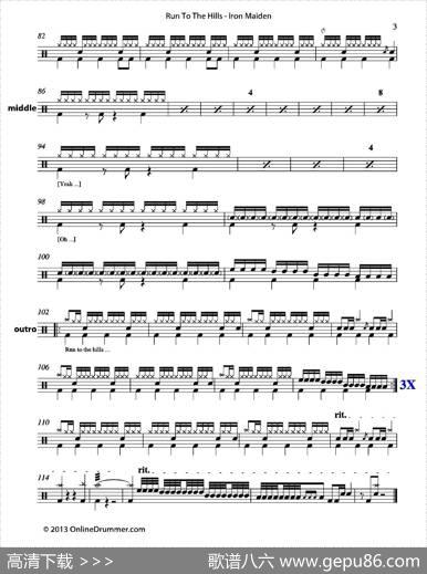 RunToTheHills（鼓谱）