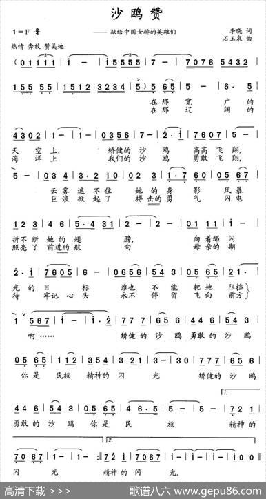 沙鸥赞（献给中国女排的英雄们） - 李晓|石玉泉