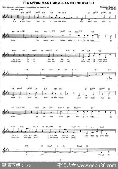 IT'SCHRISTMASTIMEALLOVERTHEWORLD（五线谱）