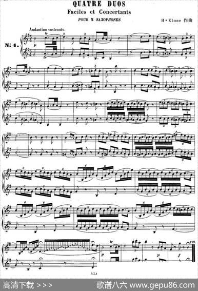 H·Klose练习曲（QuatreDuosFacilesetConcertantsPour2Saxophones—No.4）|H·Klose