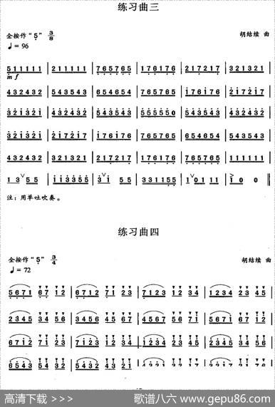 笛箫三级考级曲目：练习曲（1——10）