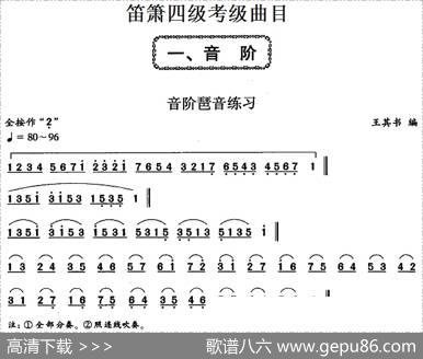 笛箫四级考级曲目：音阶琶音练习|王其书编曲