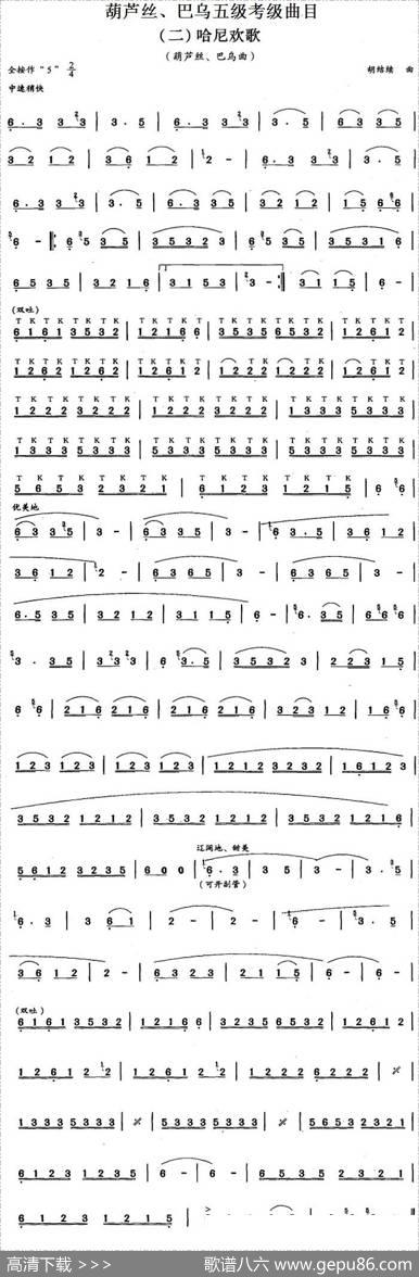 葫芦丝、巴乌五级考级曲目：哈尼欢歌|胡结续