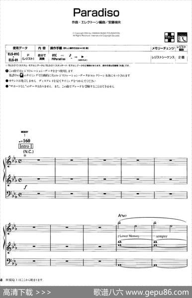 Paradiso（双排键电子琴谱）