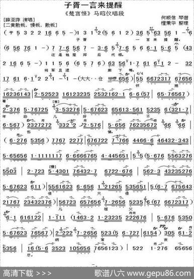 子胥一芽来提醒（《楚宫恨》马昭仪唱段、琴谱）|何顺信琴谱檀秉华整理