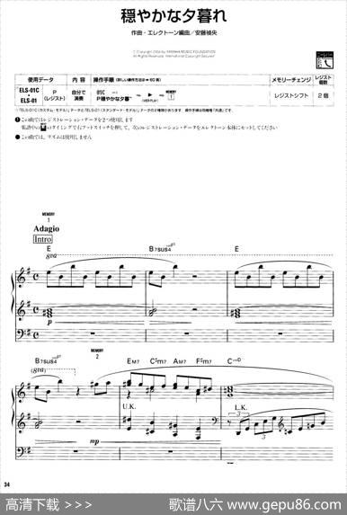 稳やかなタ暮れ（和善的黄昏）（双排键电子琴谱）