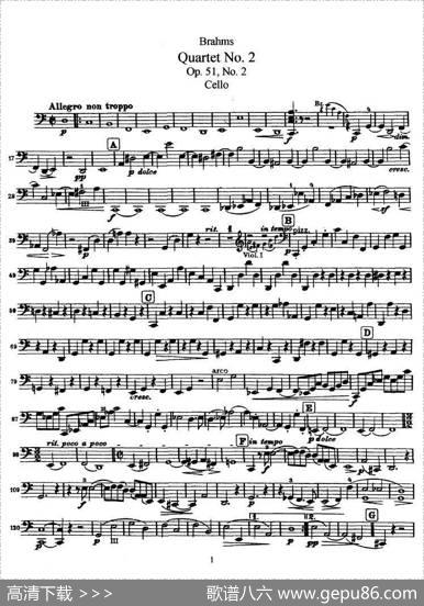 勃拉姆斯《QuartetNo.2》Op.51（大提琴谱）