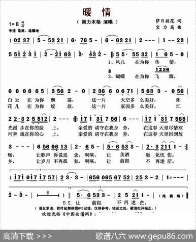 暖情（萨日朗花词宝力高曲） - 萨日朗花|宝力高