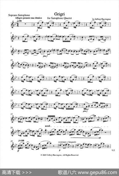Grigri（四重奏高音萨克斯分谱）