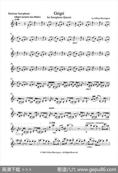 Grigri（四重奏上低音萨克斯分谱）