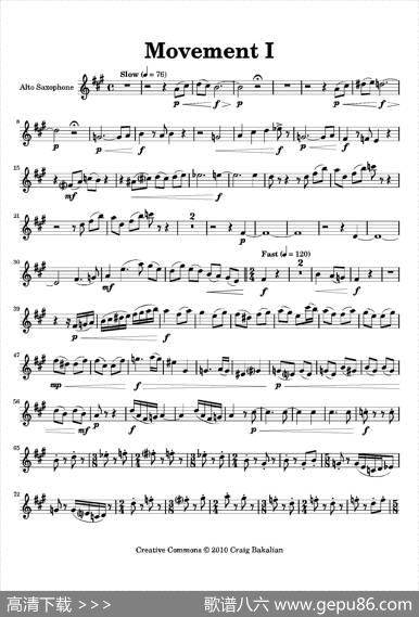 Movement（四重奏中音萨克斯分谱）