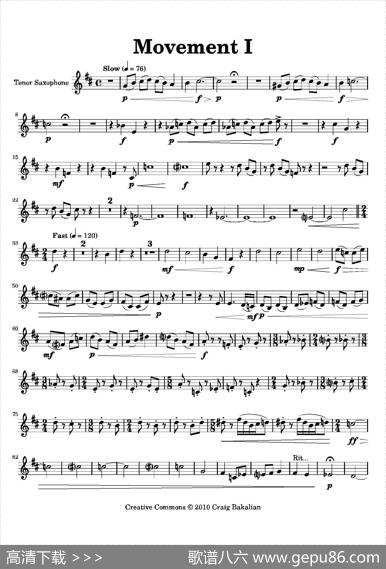 Movement（四重奏次中音萨克斯分谱）