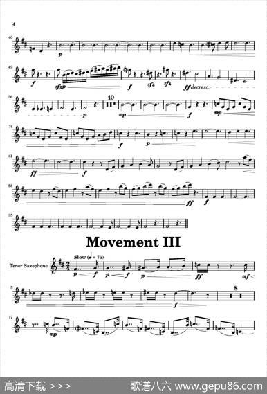 Movement（四重奏次中音萨克斯分谱）