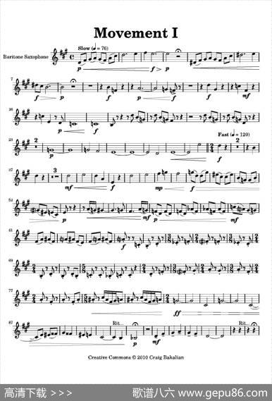 Movement（四重奏上低音萨克斯分谱）