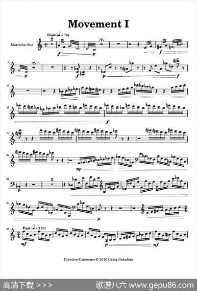 Movement（萨克斯四重奏与打击乐）（第一木琴分谱）